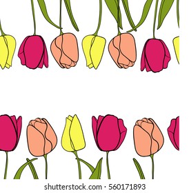 seamless pattern with pink yellow and orange tulip