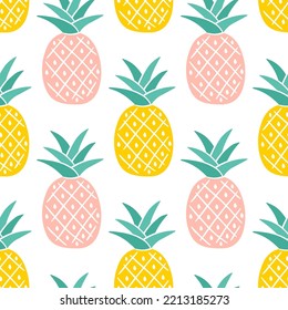 Seamless pattern with pink and yellow pineapples