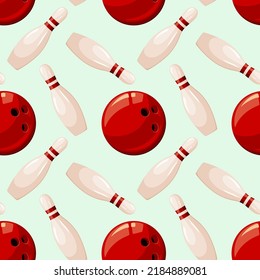 Seamless pattern with pins and bowling balls. Cartoon design.
