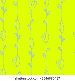 Seamless pattern with pinstripes of hand drawn flowers for surface design, fashion industry and other design projects. Brat color