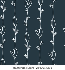 Seamless pattern with pinstripes of hand drawn flowers for surface design, fashion industry and other design projects. Black on white