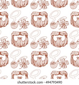 Seamless pattern with a pipe and a beard.