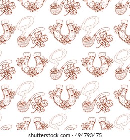 Seamless pattern with a pipe and a horseshoe.