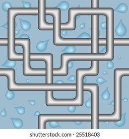 Seamless pattern with pipes on blue background with drops