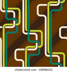 Seamless pattern PIPES and stripes, green and brown color variation. Pattern color swatch included