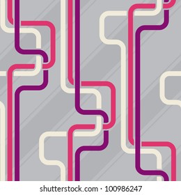 Seamless pattern PIPES and stripes, grey and pink color variation. Pattern color swatch included