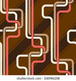 Seamless pattern PIPES and stripes, pink and coffee brown color variation. Pattern color swatch included