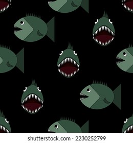 Seamless pattern with piranhas. Ornament with predatory fish. Print for wallpaper and fabric. Endless ornament.