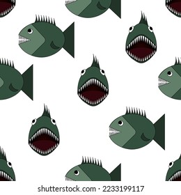 Seamless pattern with piranhas. Ornament with predatory fish. Print for wallpaper and fabric. Endless ornament.