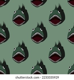 Seamless pattern with piranhas. Ornament with predatory fish. Print for wallpaper and fabric. Endless ornament.