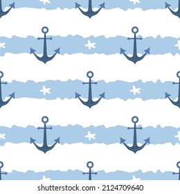 Seamless pattern with pirate anchor. Childish vector illustration in flat cartoon style. Hand drawn fabric design or package paper.