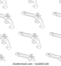 Seamless pattern pirate gun outline on a white background. Hand drawing in cartoon style. Wallpaper for children. Vector illustration. Weapon of a pirate.