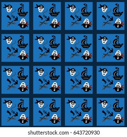 seamless pattern with pirate ship and a skull, textile, marine