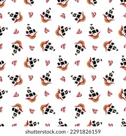Patrón sin mar con barcos piratas. Diseño para tela, textil, papel pintado, embalaje.	
