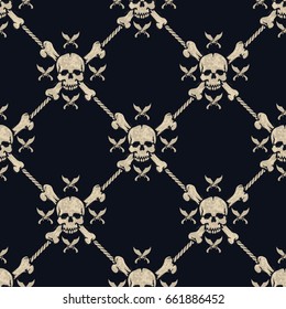 seamless pattern pirate skulls