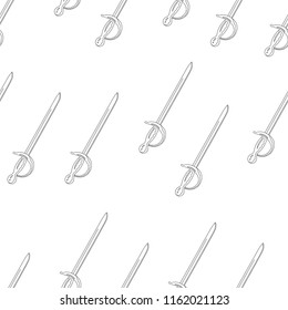 Seamless pattern pirate sword outline on a white background. Hand drawing in cartoon style. Wallpaper for children. Vector illustration. Weapon of a pirate.