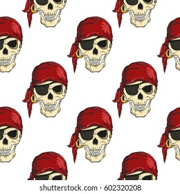 Seamless pattern with pirates skulls on white background. Vector illustration