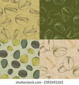 Motif harmonieux de pistaches. Illustration vectorielle dessinée à la main pour l'impression.