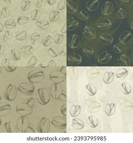 Seamless pattern with pistachio nuts. Hand-drawn colored vector illustration for printing.