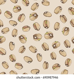 Seamless pattern with pistachio nuts. Vector illustration