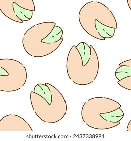 Seamless pattern with Pistachios nuts. Vector illustration. California,  Turkish and Persian pistachios on white background