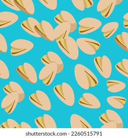 seamless pattern of pistachios. several nuts on an isolated background in the style of semi-realism. vector image.