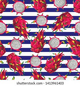 Seamless pattern with pitahaya, dragon fruit. Vector.