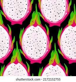 Patrón sin foco con pitahaya sobre fondo negro