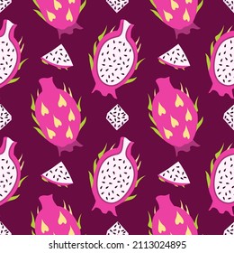 Seamless pattern with pitaya. Cartoon vector illustration.