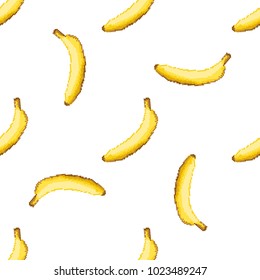 Seamless pattern with pixel art bananas. Vector illustration of seamless print pattern. 8bit