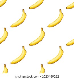 Seamless pattern with pixel art bananas. Vector illustration of seamless print pattern. 8bit