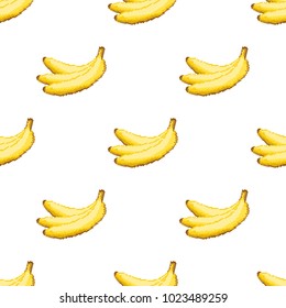 Seamless pattern with pixel art bunches of bananas.Vector illustration. 8bit