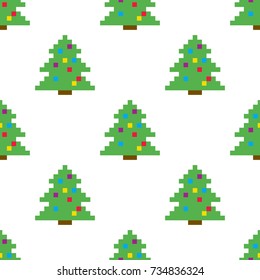 Seamless pattern of pixel art Christmas trees. Pixel art style. 8 bit
