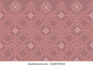 Seamless Pattern with Pixel Art Designs. Traditional Cross Stitch needlework. Geometric Ethnic Pattern, Embroidery, Textile Ornamental, Fabric, Hand Stitch Pattern, Cultural Stitching Pixel Art.