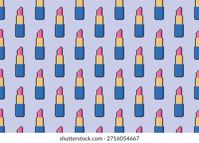 Padrão contínuo com batons pixel art em um fundo azul. Ilustração vetorial.
