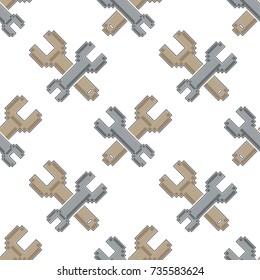 Seamless pattern of pixel art tools on white background. Pixel art style. 8 bit.