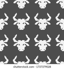Seamless pattern with pixel Bulls. Chinese new year. Vector background