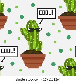 seamless pattern pixel cactus white background