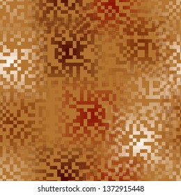 Seamless pattern. Pixel camouflage colors of the autumn landscape. Used translucent elements with overlays. Editable.