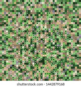 Seamless pattern. Pixel camouflage colors of the forest and the desert. Small concentric squares. Checkered texture.