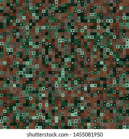 Seamless pattern. Pixel camouflage colors of the jungle and desert landscape. Small squares and four-beam stars. Checkered texture.