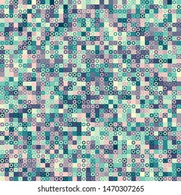 Seamless pattern. Pixel camouflage colors of the autumn-winter landscape. Small squares and rings. Checkered texture.
