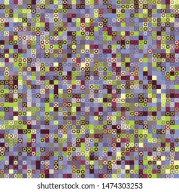 Seamless pattern. Pixel camouflage colors of the autumn-winter landscape. Small squares and rings. Checkered texture.