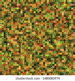 Seamless pattern. Pixel camouflage colors of the forest and the desert. Small concentric squares. Checkered texture.