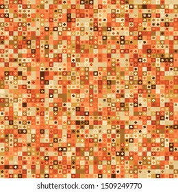Seamless pattern. Pixel camouflage colors of copper and gold. Small  squares. Checkered texture.