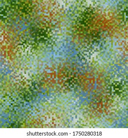 Seamless pattern. Pixel camouflage non-standard colors. Used translucent elements with overlays. Editable.