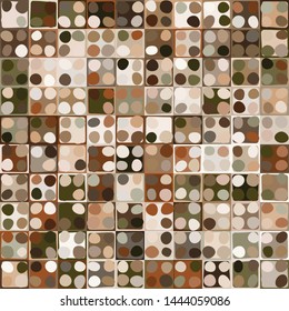 Seamless pattern. Pixel camouflage with spots and rounded squares. The colors of the desert.