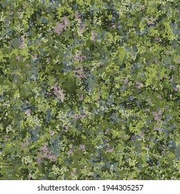 Seamless pattern. Pixel camouflage swamp-jungle. Shades of green, dirty-pink and dirty-blue spots.