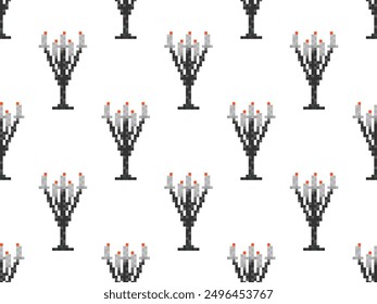 Seamless pattern of pixel candlesticks. Candlestick with candles in 8-bit style. Candlestick with burning candles. Design for wallpapers, wrappers, covers and banners. Vector illustration