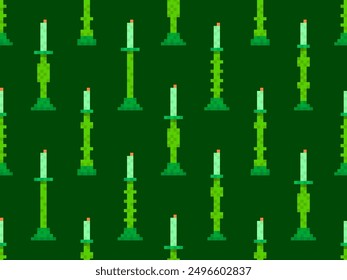 Seamless pattern of pixel candlesticks. Candlestick with candles in 8-bit style. Candlestick with burning candles. Design for wallpapers, wrappers, covers and banners. Vector illustration